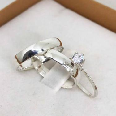 Imagem de Par de alianças namoro 6mm prata + Anel Solitário - Moments