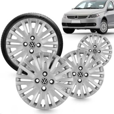 Imagem de Kit 4 Calotas Gol G5 Power 2009 A 2010 Aro 14 Prata Cubo Alto Grid + A