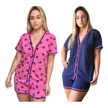 Imagem de Kit 2 Pijamas Feminino Americano Adulto Curto Malha Gestante - PIJAMAS