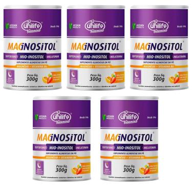 Imagem de Kit 5 Magnésio Inositol Unilife Triptofano 0,21mg Magnositol 5x300g Unilife-Unissex