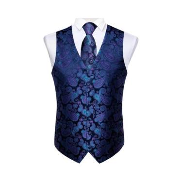 Imagem de Colete Social Masculino Preto Paisley Com Gravata Borboleta, Lenço De 