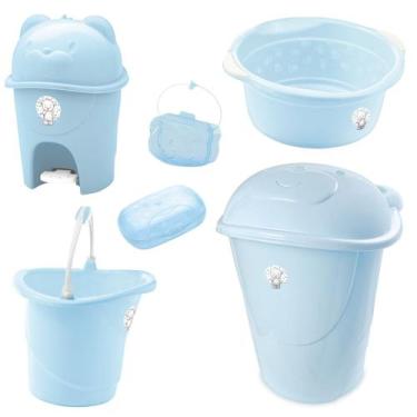 Imagem de Kit Cesto de Roupa De Bebê Adoleta Bacia Balde Lixeira Porta Chupeta S