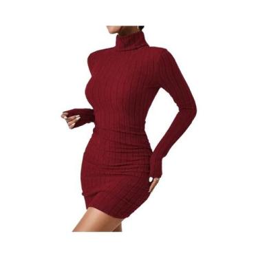 Imagem de Vestido De Festa Elegante Feminino Com Gola Alta E Manga Longa, Mini V