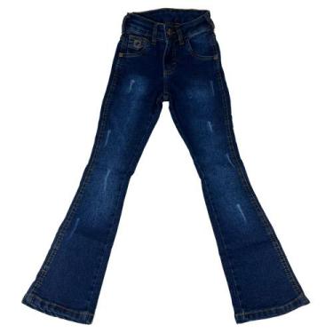 Imagem de Calca Country Infantil Feminina Rasgadinha Flare Rodeio, Azul, 2