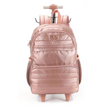 Imagem de Mochila Rodinha G Crinkle Metalizada Escolar Juvenil Up4you, Ouro rosa