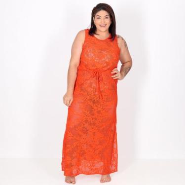Imagem de Saída de Praia Longa Cavada de Renda Laranja - STW Moda, Laranja, G/GG