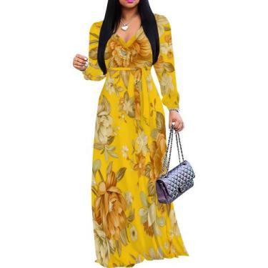 Imagem de Vestido maxi Girlair feminino plus size com decote em V e manga compri