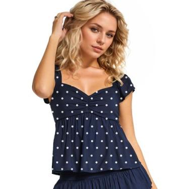 Imagem de Camiseta regata feminina Ardrem Babydoll Peplum com gola em forma de c