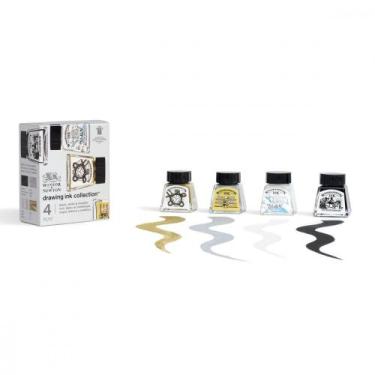 Imagem de Tinta Desenho Winsor Newton Ink Collection Metallic 4 Cores - Winsor &