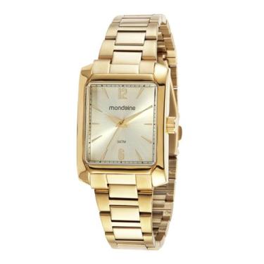 Imagem de Relogio Mondaine Feminino dourado Banhado folheado social quadrado ret