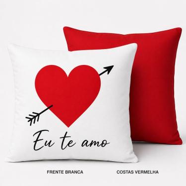 Imagem de Almofada Decorativa Eu Te Amo com Enchimento em Fibra e Zíper 40x40cm Branca Shoppingnet