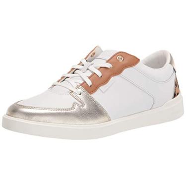 Imagem de Cole Haan Tênis feminino moderno Grand Crosscourt, Sola optic White Lthr/couro metálico dourado macio/leopardo moderno Ocelot/Optic Wht, 34