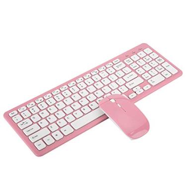 Imagem de Conjunto de teclado de mouse sem fio - Combo de mouse para teclado de jogo - Receptor micro USB - para computador notebook - para escritório/casa (rosa)
