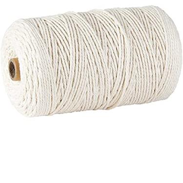 Imagem de Cordão de macramê, 3 mm x 300 m (cerca de 200 m) 100% algodão natural corda macia não manchada para pendurar plantas artesanais (branco)