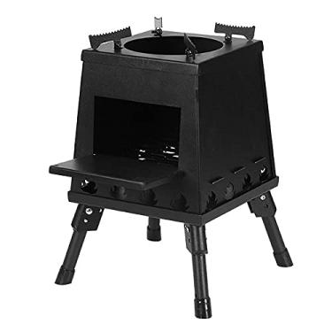 Imagem de Fogão de acampamento dobrável Fogão a lenha portátil com pernas retráteis para acampamento, caminhada, mochila, fogão de cozinha ao ar livre Black S