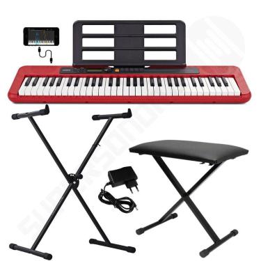 Imagem de Kit Teclado Musical CASIOTONE CT-S200 CASIO Vermelho APP Chordana Play + Suporte X + Banqueta X