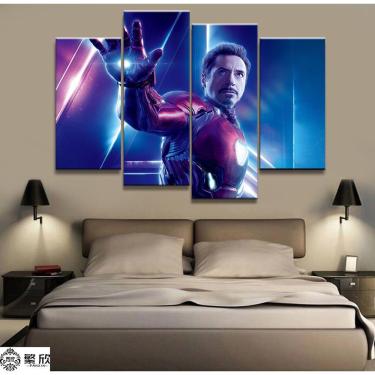 Imagem de Quadro Decorativo Homem de Ferro 4 peças 140x80 cm em tecido