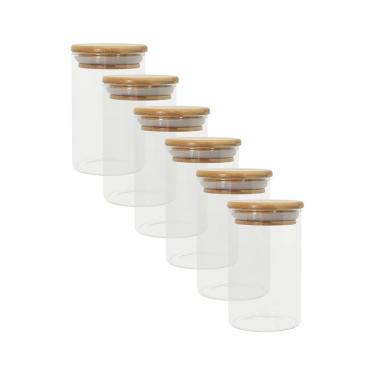 Imagem de Kit 6 Potes De Vidro P/ Mantimentos 250ml c/ Tampa Bambu