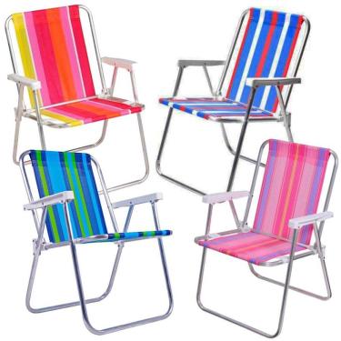 Imagem de Kit com 4 Cadeiras de Praia e Piscina Alta em Alumínio Cores Variadas 25500 BEL
