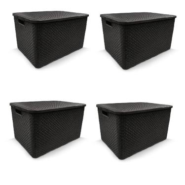 Imagem de Kit 4 Caixas Organizadoras Rattan 40 Litros Com Tampa Preta