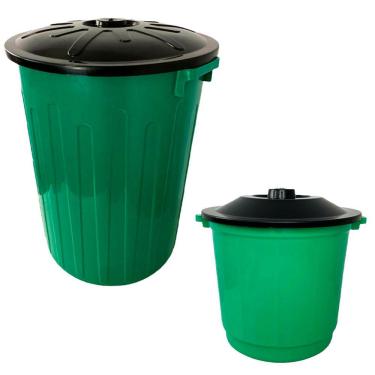 Imagem de Lixeira Plástica  C/ Tampa 65L + Lixeira c/ Tampa 10L Verde