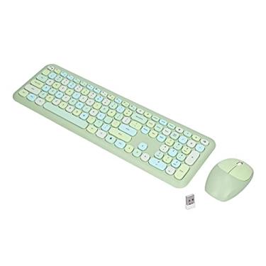 Imagem de Combinação de mouse para teclado, 110 teclas, capa mudo multicolorido, conjunto de teclado e mouse sem fio 2,4G conjunto de teclado 1200 DPI para home office (cor verde mista)