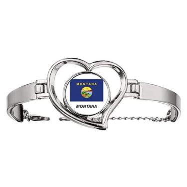 Imagem de N/A N/A Bracelete de arame com a bandeira do estado americano Montana com contorno de coração, medium, metal