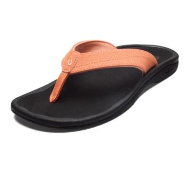 Imagem de OluKai Ohana Women's Beach Sandals, Quick-Dry Flip-Flop Slides, Water Resistant, Wet Grip Soles & Compression Molded Footbed, Shell Coral/Black, 11