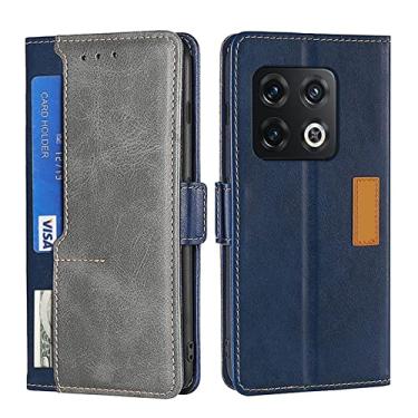 Imagem de Capa carteira para Oneplus 10 Pro, capa flip de couro PU com compartimentos para cartão Kickstand e fivela magnética à prova de choque TPU capa protetora fina e elegante, azul