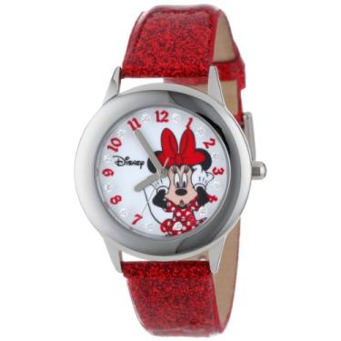 Imagem de Disney Relógio infantil W000914"Tween Minnie Glitz" de aço inoxidável com pulseira vermelha