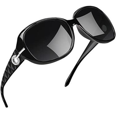 Imagem de Óculos de sol da moda Óculos de sol polarizados femininos óculos de proteção solar UV400 Óculos de sol clássicos de armação grande Óculos de sol masculinos para andar de bicicleta Óculos de sombra, preto brilhante, CN