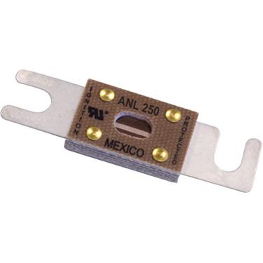 Imagem de BLUE SEA SYSTEMS BS-5131 / Fusível, ANL, 250 Amp, MFG# 5131, fusível de montagem de pino ANL, interrupção de 6000 Amp, máximo de 32 VCC, 8 cm C x 0,86 cm L. Serve em blocos de fusíveis 5004 e 5005