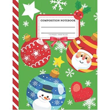 Imagem de Composition Notebook: Festive Colorful Christmas Ornament Pattern on Green / Wide Ruled Notebook Paper for Kids Ages 4 -8 Tween Teen / Large Writing ... Stocking Stuffer Gift for Boys Girls Children