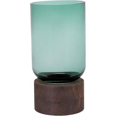 Imagem de MONDELLO VASO 26x13x13cm VIDRO VERDE BASE MADEIRA