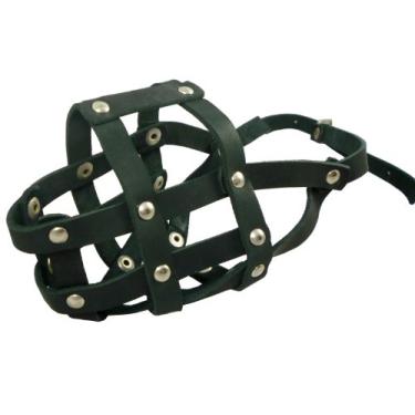 Imagem de Focinheira para Cesta de Couro Genuíno #105 Preta – Pit Bull, Amstaff (Circunferência 30 cm, Comprimento do Focinho 9 cm)