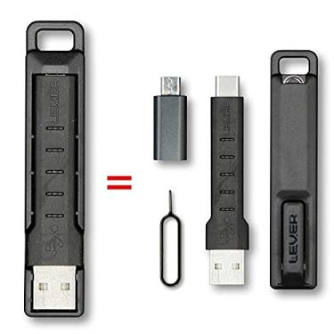 Imagem de Lever Gear CableKit - Cabo USB chaveiro para telefones Android - Inclui cabo USB C curto, adaptador micro USB, estojo de transporte e ferramenta SIM. Cabo pequeno USB C chaveiro (adaptador Micro-B