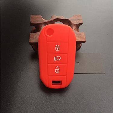 Imagem de YJADHU Capa de silicone para chave de carro conjunto de suporte de pele 3 botões capa de chave, apto para peugeot 3008 208 308 rcz 508 408 2008 407 307 4008, vermelho