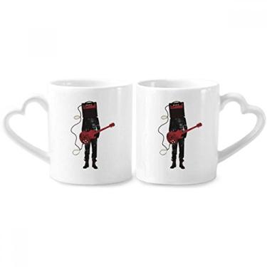 Imagem de Conjunto de canecas de porcelana para casais, instrumentos musicais de guitarra, louco, copo, coração