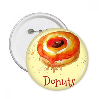 Imagem de Aquarela pintada à mão laranja donut sobremesa pinos redondos crachá botão emblema acessório decoração 5 peças