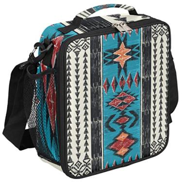 Imagem de Lancheira infantil étnica asteca tribal asteca lancheira isolada para meninos meninas, bolsa de preparação de refeições congelável com alça de ombro recipiente de almoço à prova d'água para piquenique de escritório escolar
