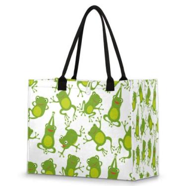 Imagem de Pardick Sacola feminina bolsa de viagem reutilizável sacola de compras utilitária para trabalho, compras, praia, presente ao ar livre, A - Flog fofo, Large