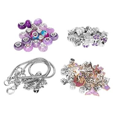 Imagem de Kit de Fabricação de Pulseiras, Kit de Fabricação de Pulseiras de Contas de Argila, Pingente de Pulseira Básica Requintada, Contas Grandes, Contas Coloridas, Conjunto de Fabricação de Joias DIY (Roxa)