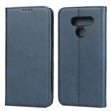 Imagem de Capa Carteira de Couro para LG K50, Capa de Couro Vegan Premium [Invólucro interno de TPU à prova de choque] Capa de telefone fina à prova de choque compatível com LG K50 (Color : Dark blue)