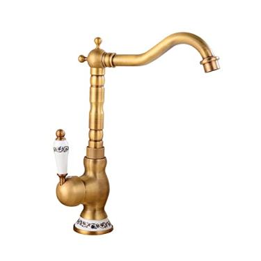 Imagem de LIDON Torneira para pia de cozinha preto fosco torneira de cozinha torneira de pia banheiro 1 furo latão torneira de cozinha vintage torneira de cozinha 360° banheiro giratório, antigo C (cor: antigo A)