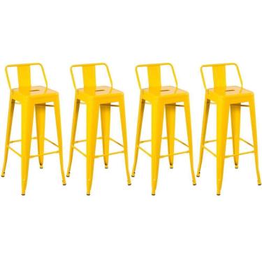 Imagem de Kit 4 Banquetas Altas Com Encosto 76 Cm Amarelo