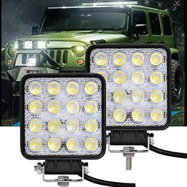 Imagem de Kit 2 Farol De Milha 16 Leds 48w 10V / 30V Quadrado Branco Frio Auxiliar Automotivo Universal Veiculo, Moto Carro Troller Barco Caminhão Ônibus Off road - Não é o modelo Slim