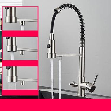 Imagem de Filtro de água de cozinha preto filtrado Torneiras de cozinha com filtro de bico duplo misturador Purificação de água Guindaste de água para cozinha, níquel escovado