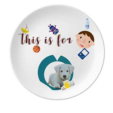 Imagem de Anel branco para cachorro agachado prato de porcelana para jantar redondo menino homem