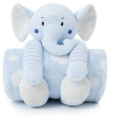 Imagem de Manta Bebe Naninha Loani e Elefante Fofinho de Pelúcia Azul