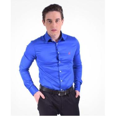 Imagem de Camisa Social Azul Masculina Super Slim - Levok